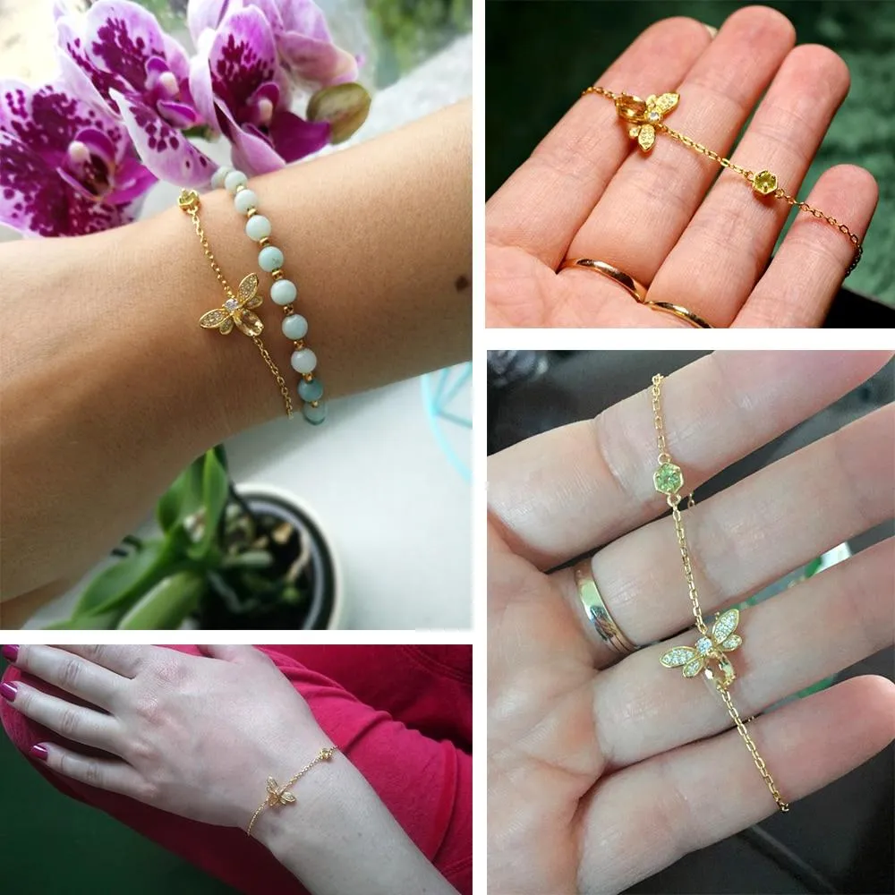 Citrine Stone Honey Bee Charm Bracelet