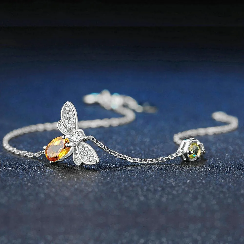 Citrine Stone Honey Bee Charm Bracelet
