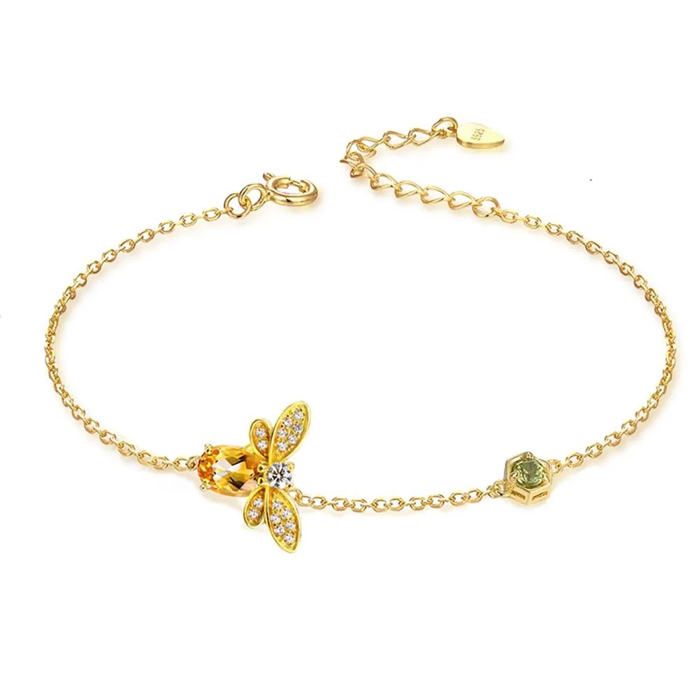 Citrine Stone Honey Bee Charm Bracelet