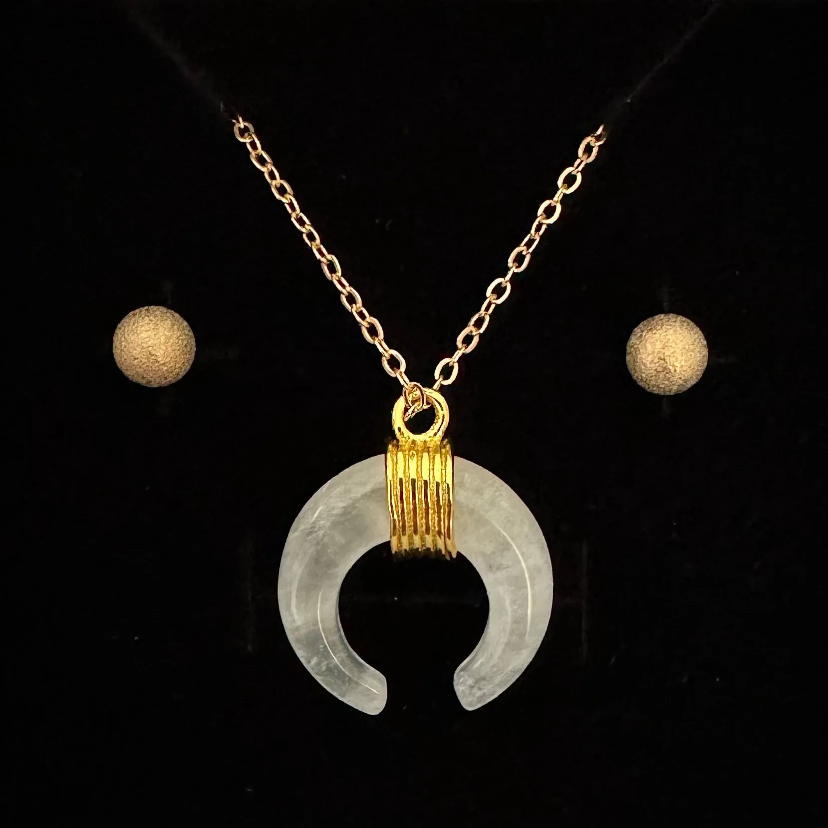 CLEAR QUARTZ CRESCENT MOON PENDANT ONLY - FREE CHAIN & EARRINGS