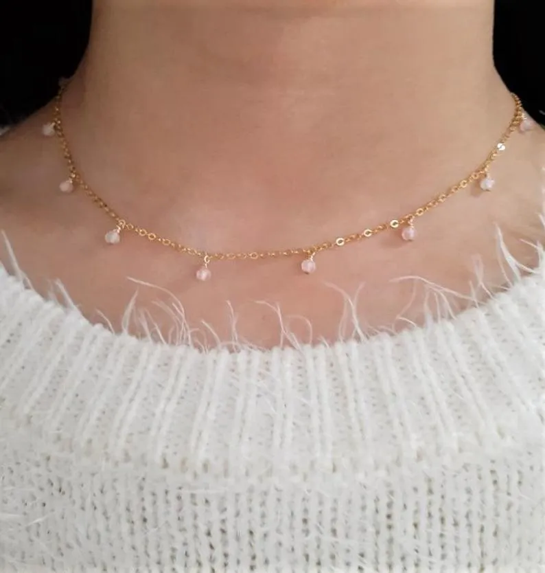 Dainty Rose Quartz Choker Necklace
