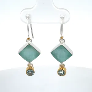 Dangle Amozonite Triplet &  Blue Topaz Earrings