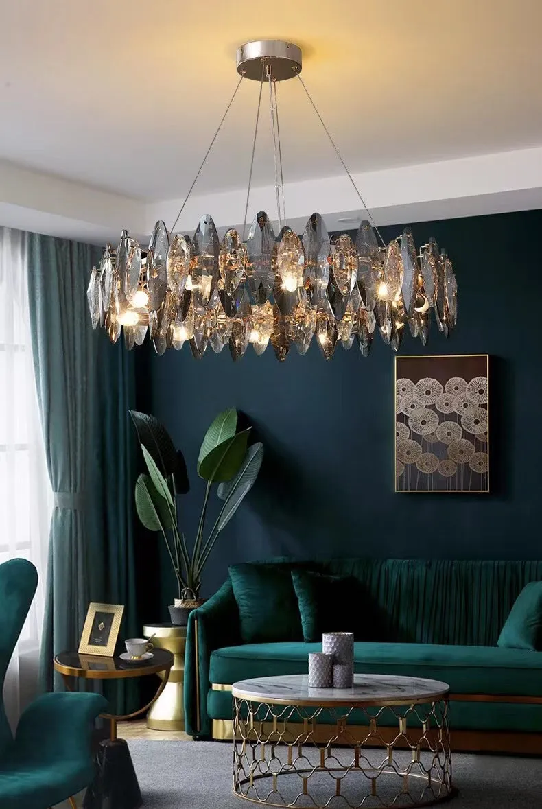 Designer Leaf Crystal Chandelier for Living Room Modern Ceiling Lamp for Dining Decoration Light