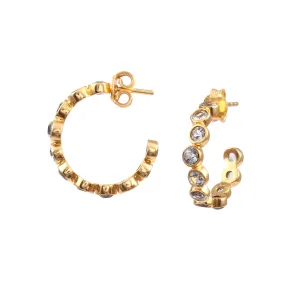 Dew Drops Blue Topaz Studded Hoops Earrings Gold