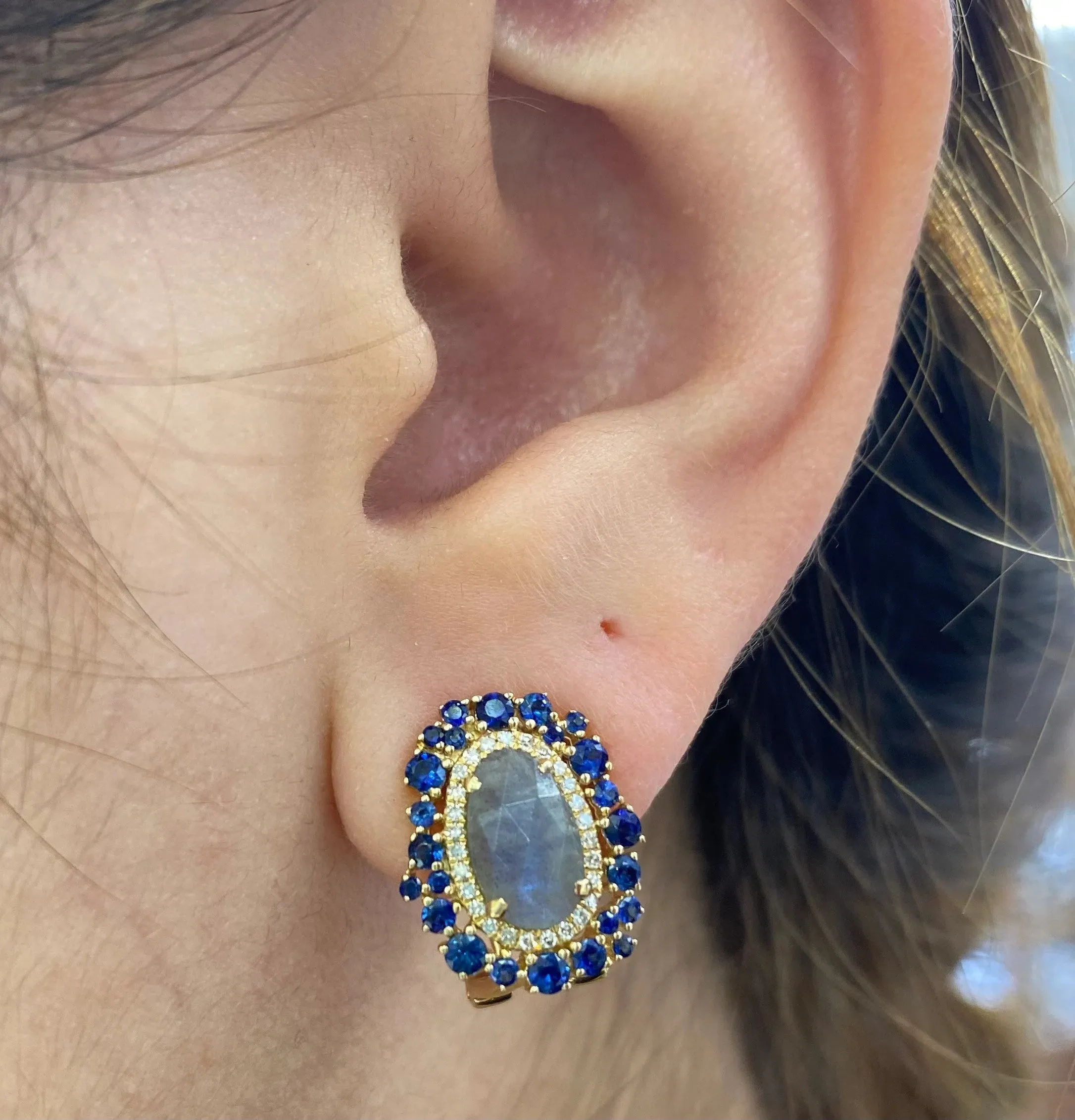 Diamond Multi Gemstone Ear Studs