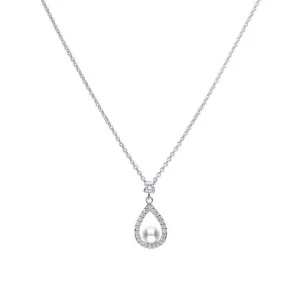 Diamonfire Silver White Zirconia Pearl Teardrop Pendant P4620