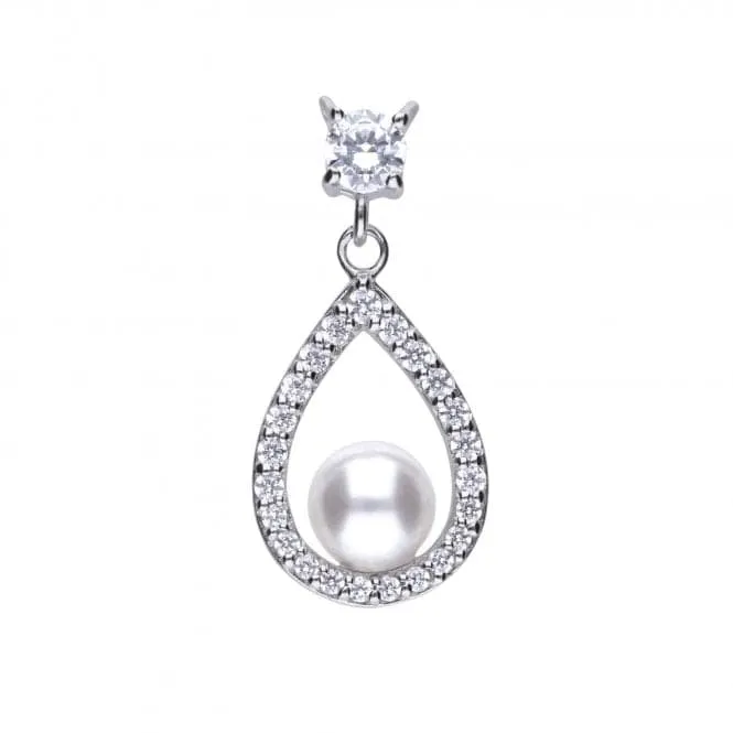 Diamonfire Silver White Zirconia Pearl Teardrop Pendant P4620