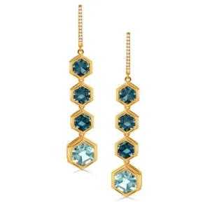 Doves 18K Yellow Gold Blue Topaz and Diamond Dangle Earrings
