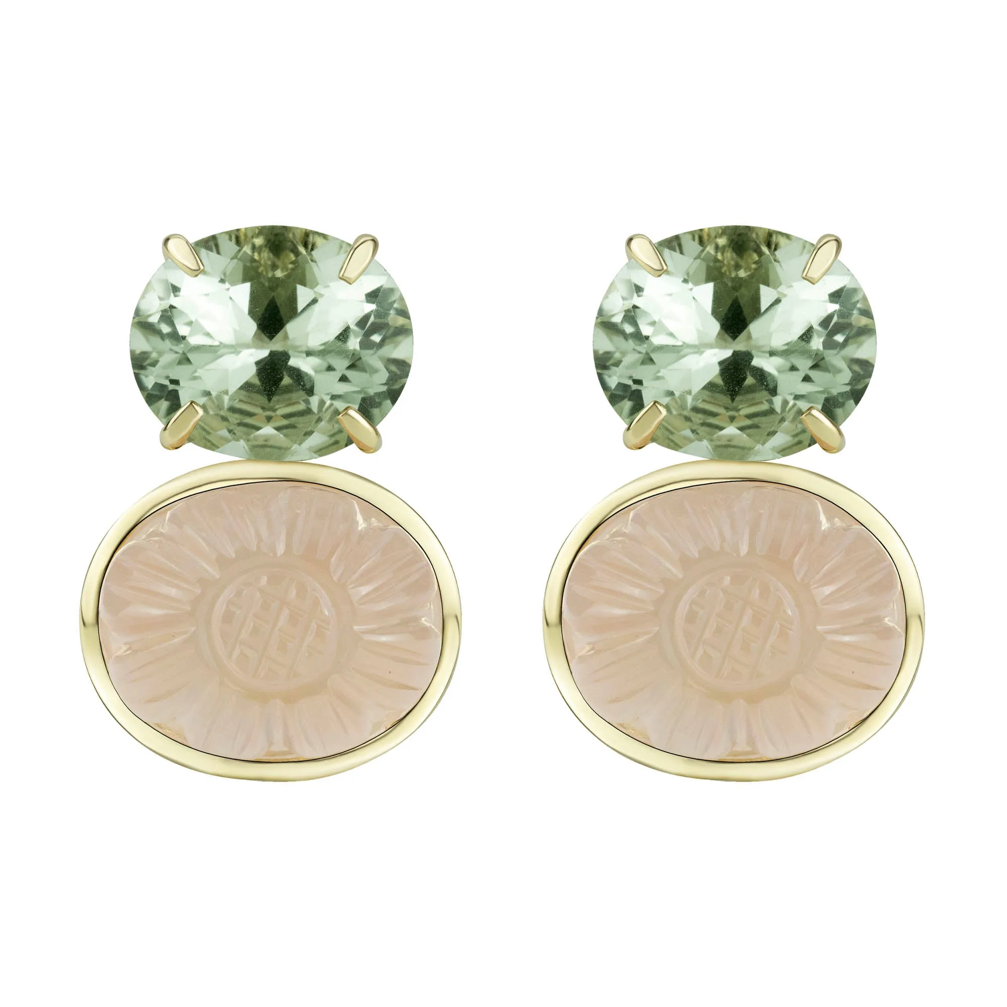 Earrings - Green Quartz And Rose Quartz