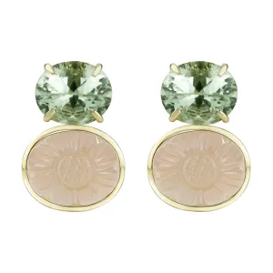 Earrings - Green Quartz And Rose Quartz
