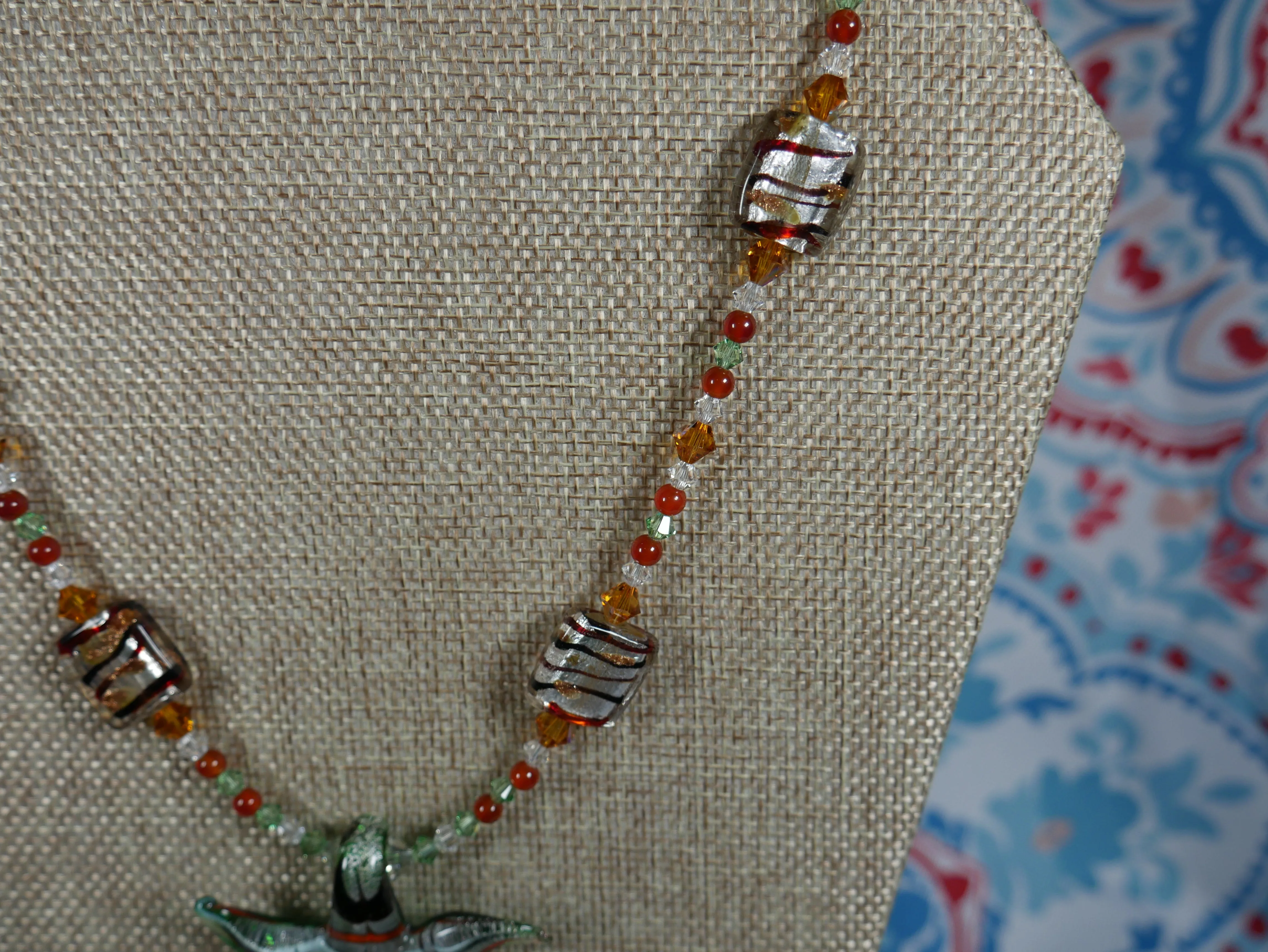 Earth Tone Beaded Necklace with Lampworked Glass Star Pendant and Bicone Crystals