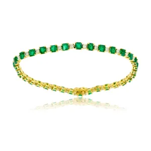 Emerald-Cut Emerald & Diamond Yellow Gold Bracelet