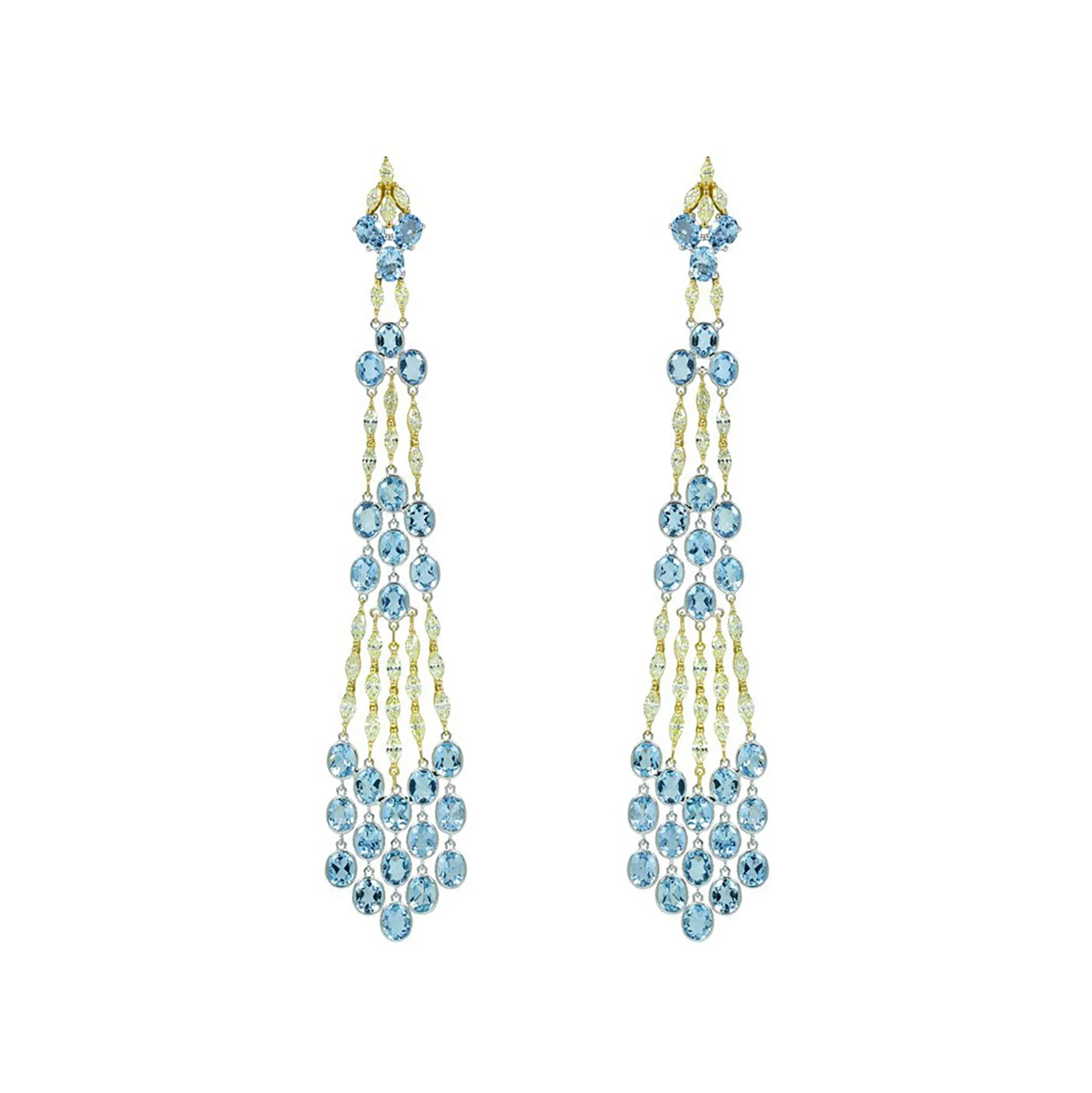 Etho Maria Aquamarine Yellow Diamond Diem Five-Strand Chandelier Earrings