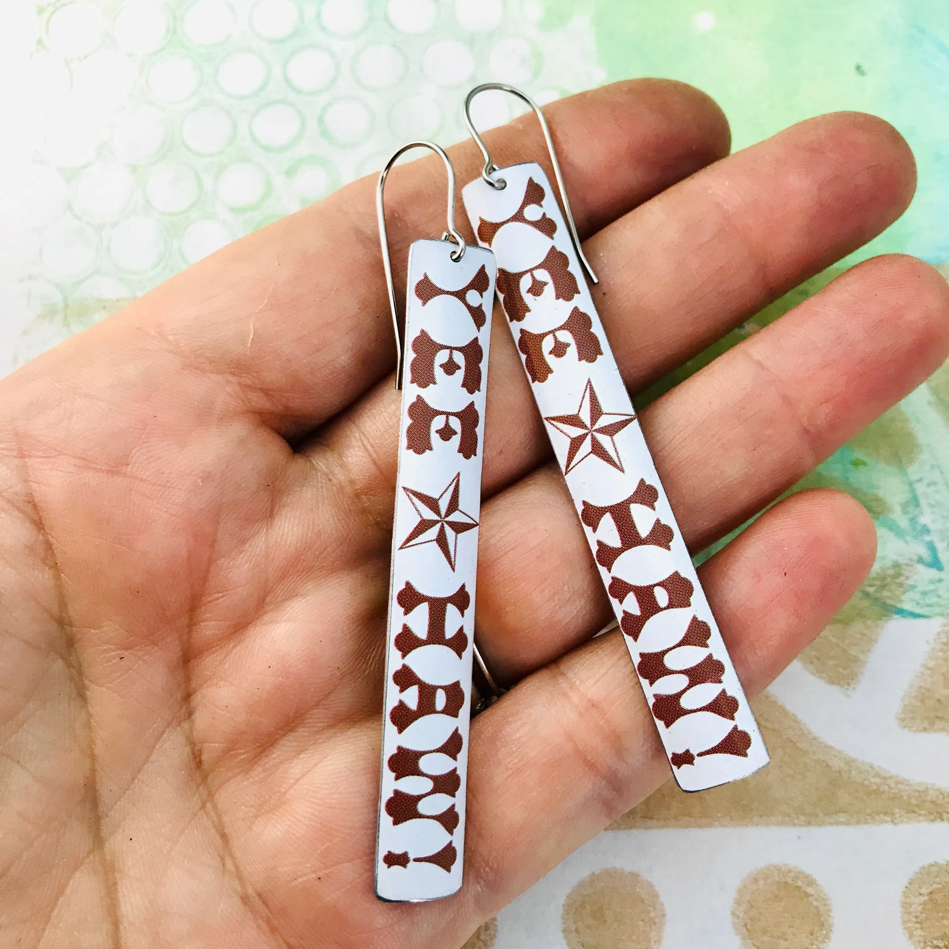 Fleur de Lis & Forest Tin Chandelier Earrings