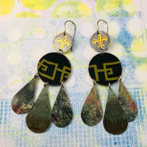 Fleur de Lis & Forest Tin Chandelier Earrings