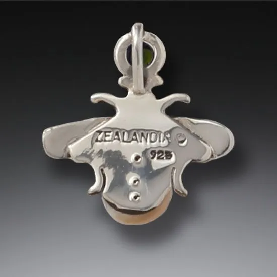 FOSSILIZED WALRUS TUSK BEE NECKLACE SILVER WITH PERIDOT - BEE