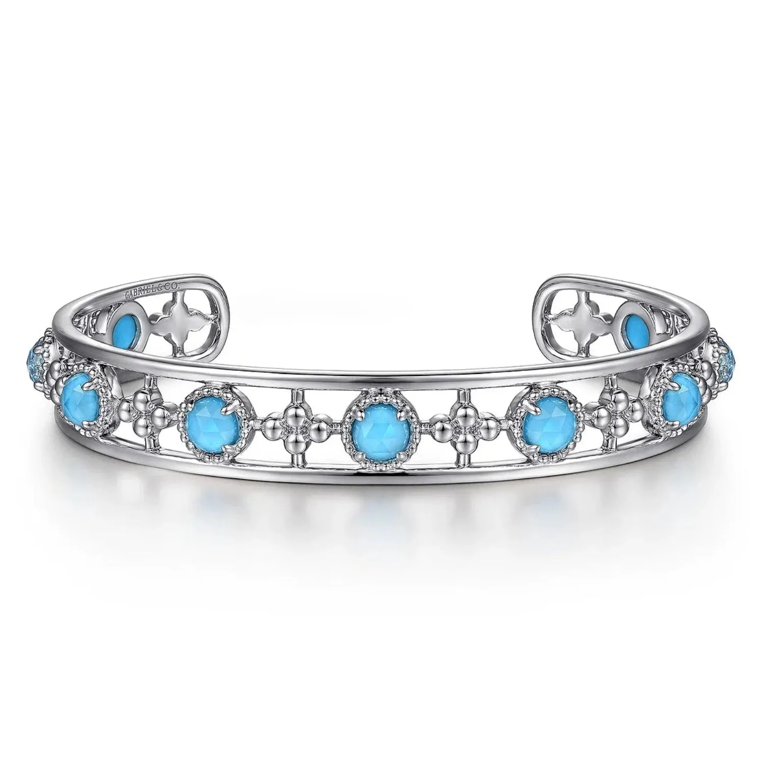 Gabriel & Co. Rock Crystal and Turquoise Station Bangle Bracelet