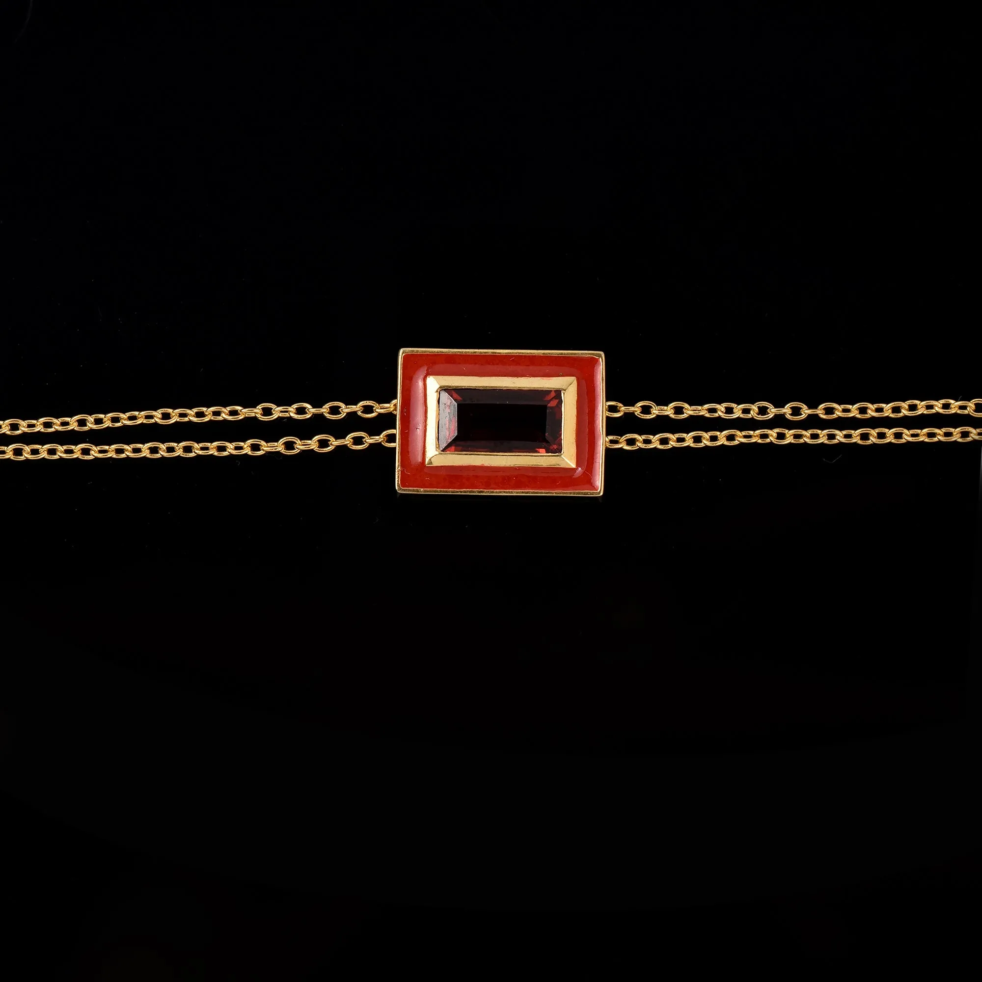 Garnet Adjustable Chain Bracelet With Enamel