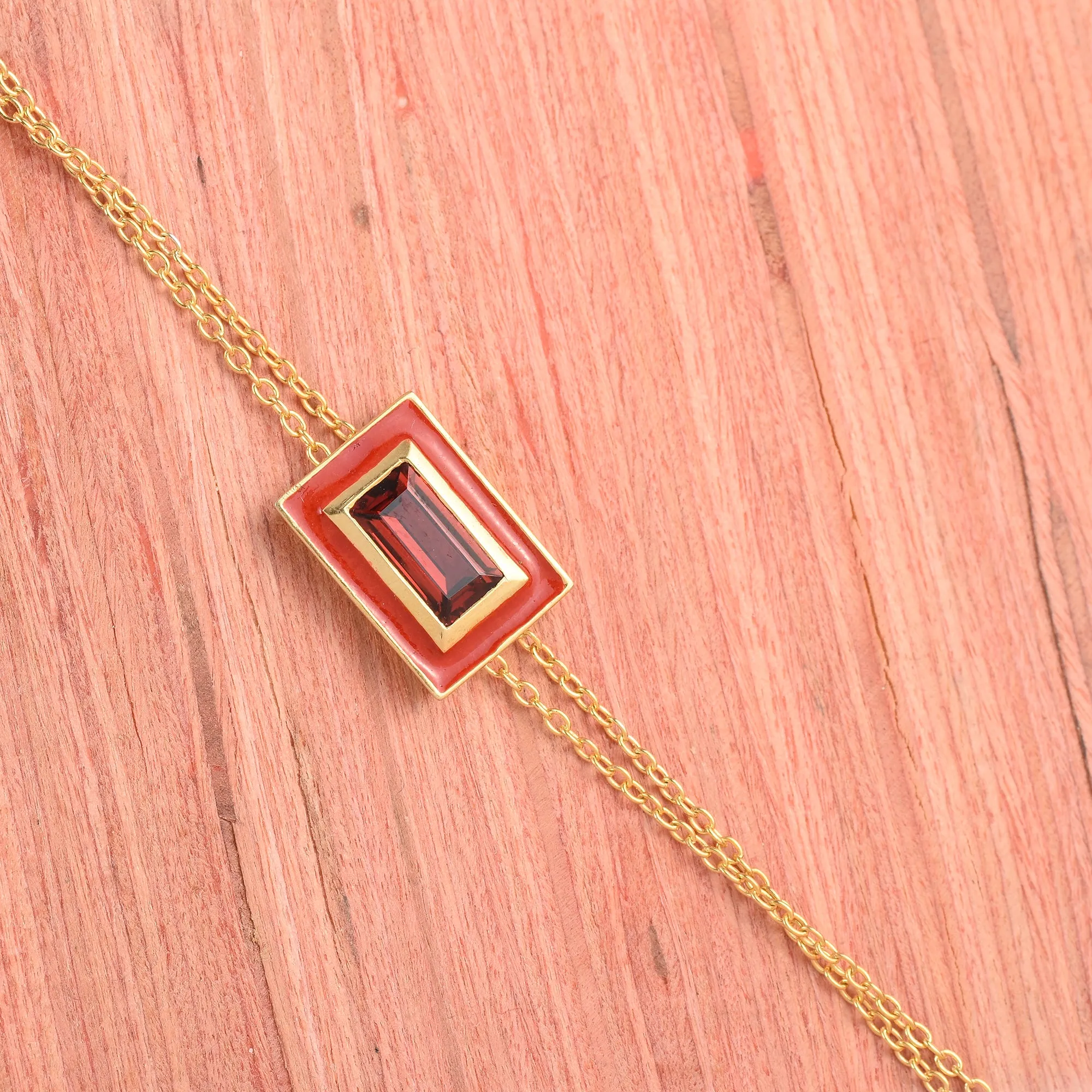 Garnet Adjustable Chain Bracelet With Enamel