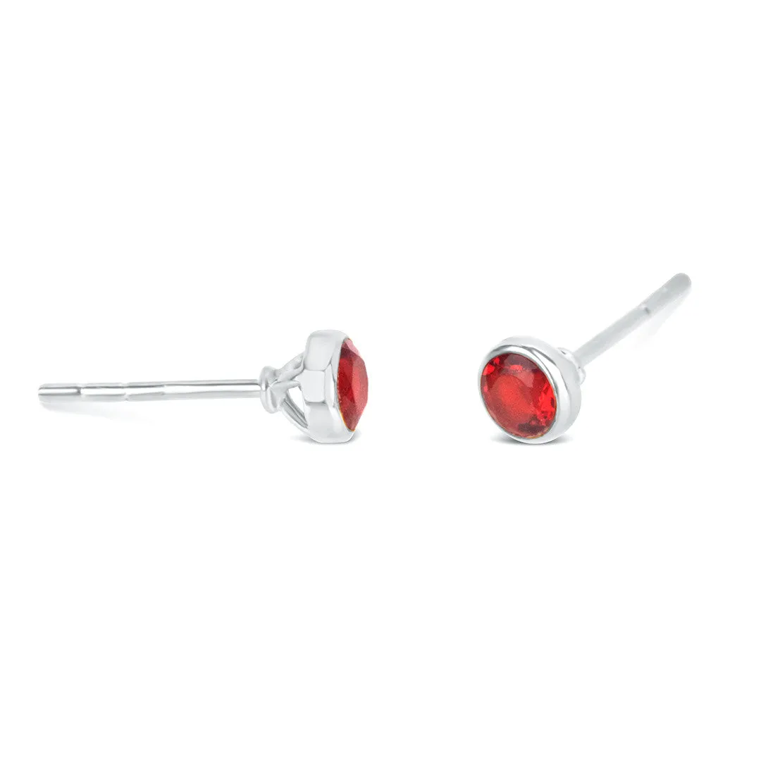 Garnet Mini Stud Earrings | Silver - January