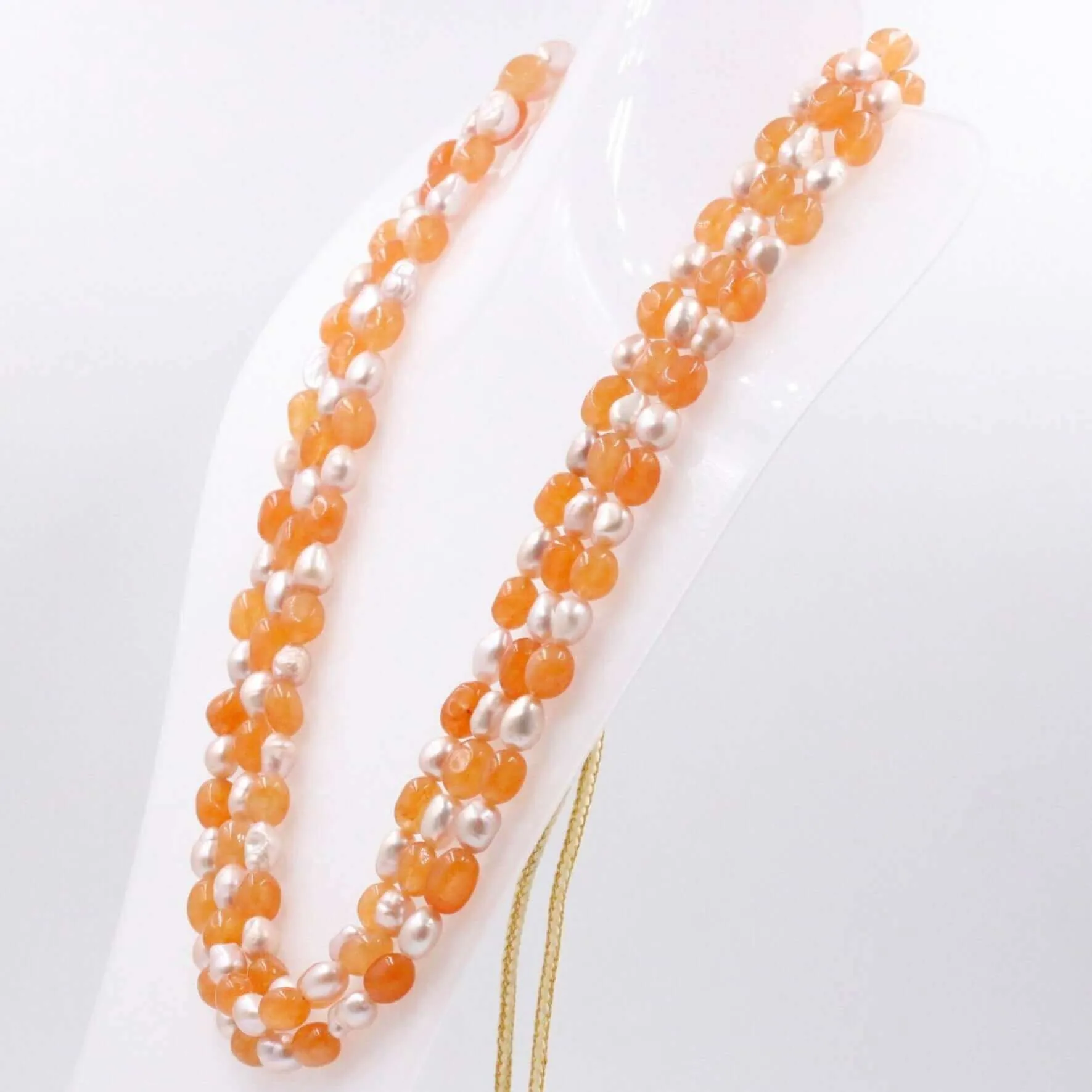 Gemstone W/ Pearl Necklace Gemstone Necklace Layered Necklace Orange Quartz Necklace Fresh Water Pearl Necklace Indian Necklace SKU 6143163