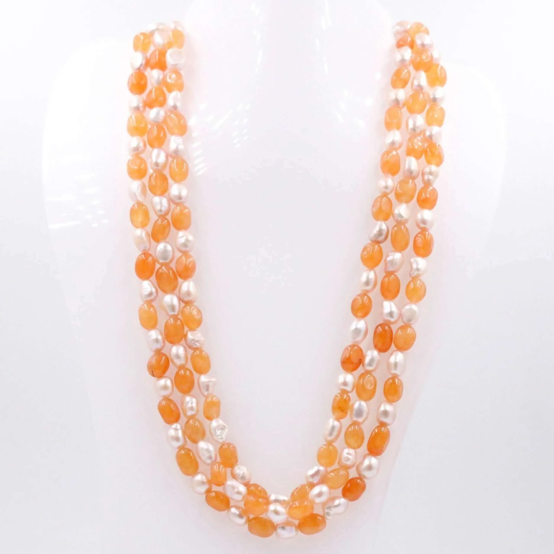 Gemstone W/ Pearl Necklace Gemstone Necklace Layered Necklace Orange Quartz Necklace Fresh Water Pearl Necklace Indian Necklace SKU 6143163