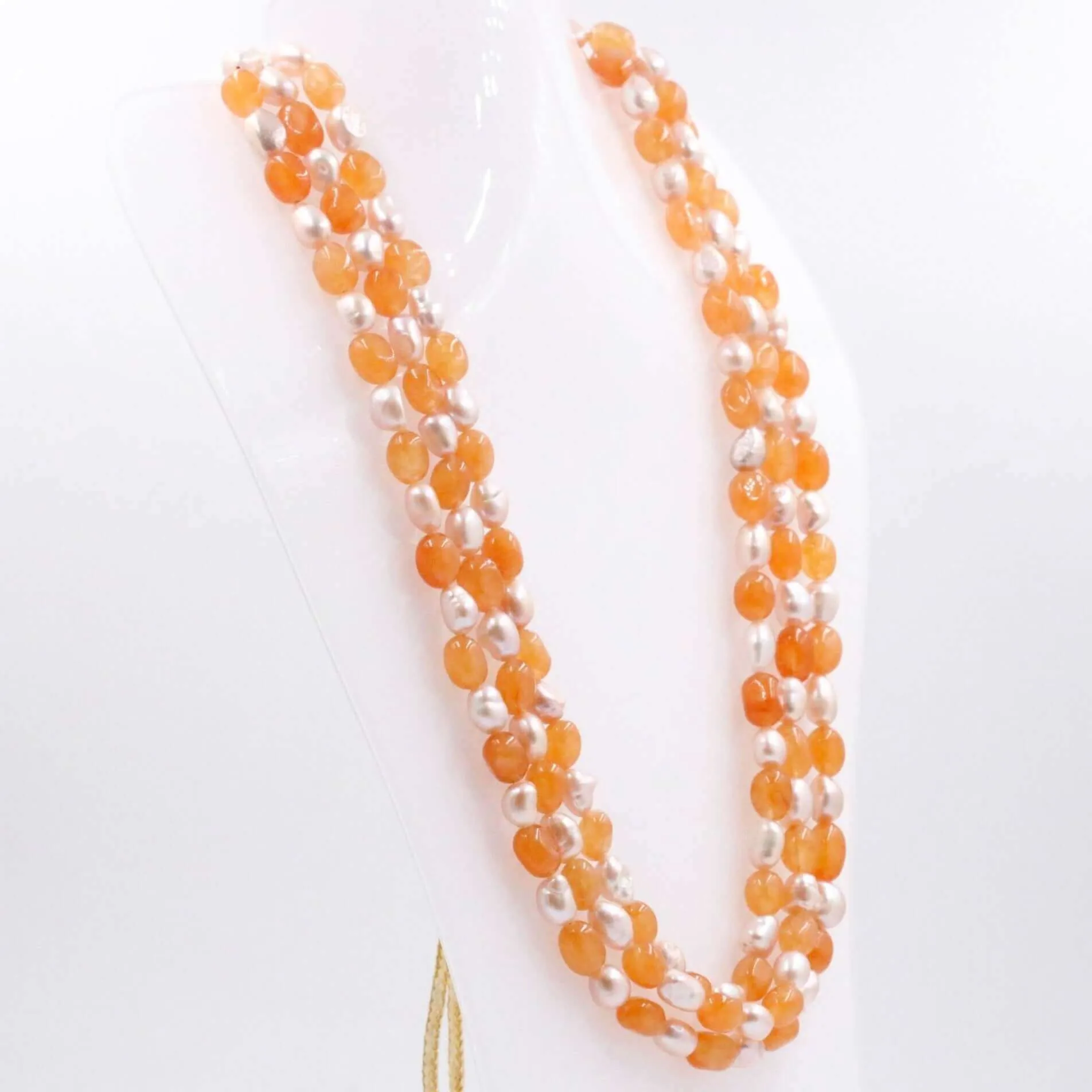 Gemstone W/ Pearl Necklace Gemstone Necklace Layered Necklace Orange Quartz Necklace Fresh Water Pearl Necklace Indian Necklace SKU 6143163