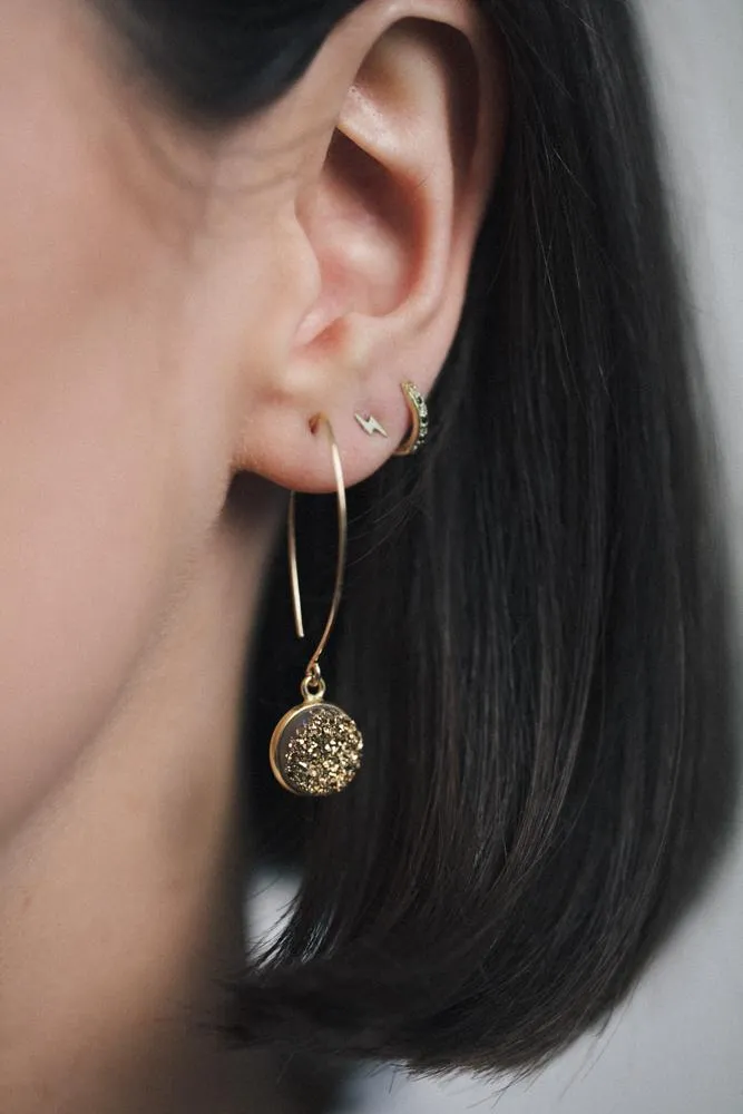 Gold Filled Yellow Druzy Quartz Oval Open Earrings