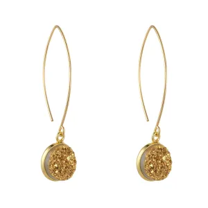 Gold Filled Yellow Druzy Quartz Oval Open Earrings