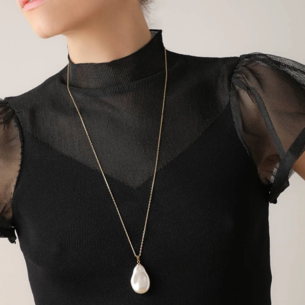 Gold Plated Silver Necklace for Women with Organic Pearl, 20mm Wild Pearl, 15.7" Length, Keila Collection