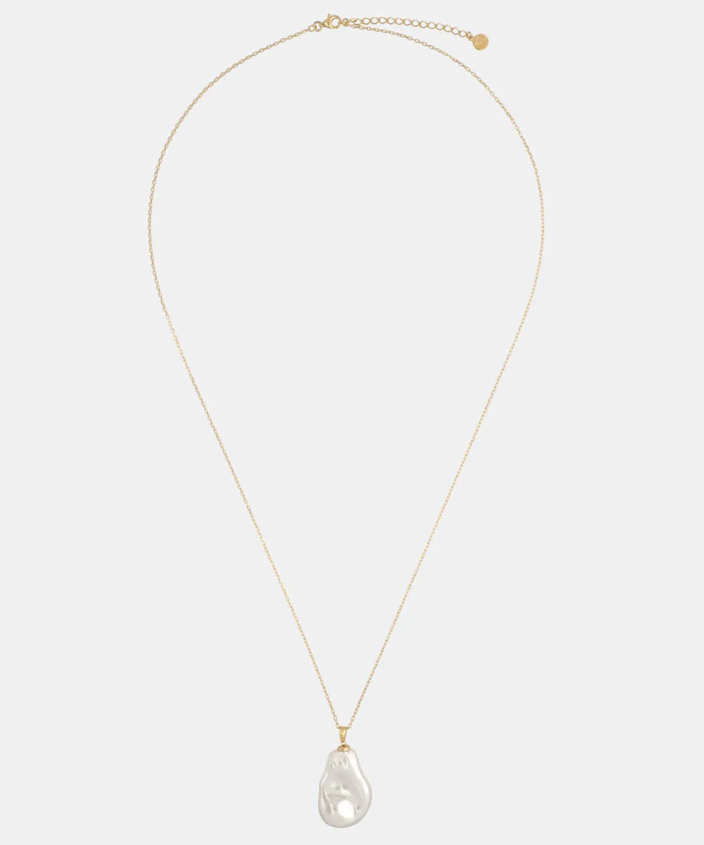 Gold Plated Silver Necklace for Women with Organic Pearl, 20mm Wild Pearl, 15.7" Length, Keila Collection