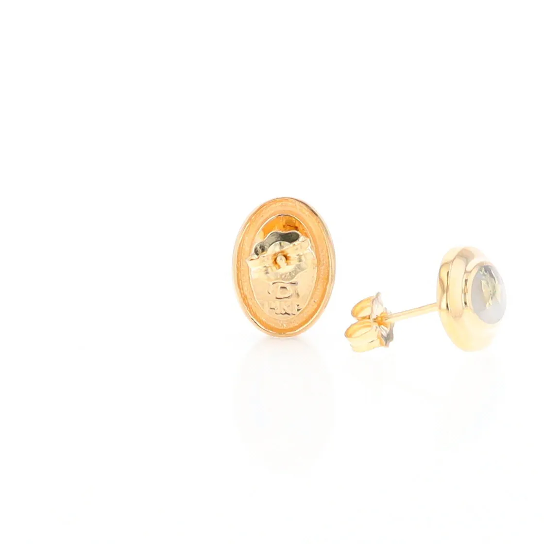 Gold Quartz Earrings Oval Inlaid Design Studs