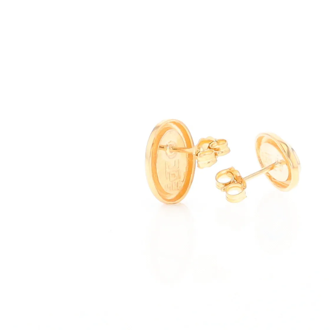 Gold Quartz Earrings Oval Inlaid Design Studs