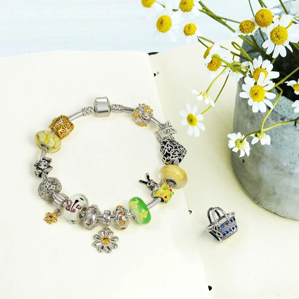 Golden Yellow Murano Glass Bead Charm Bundle Set .925 Silver