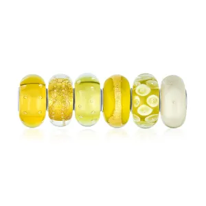 Golden Yellow Murano Glass Bead Charm Bundle Set .925 Silver