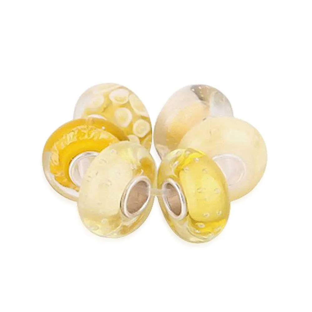 Golden Yellow Murano Glass Bead Charm Bundle Set .925 Silver
