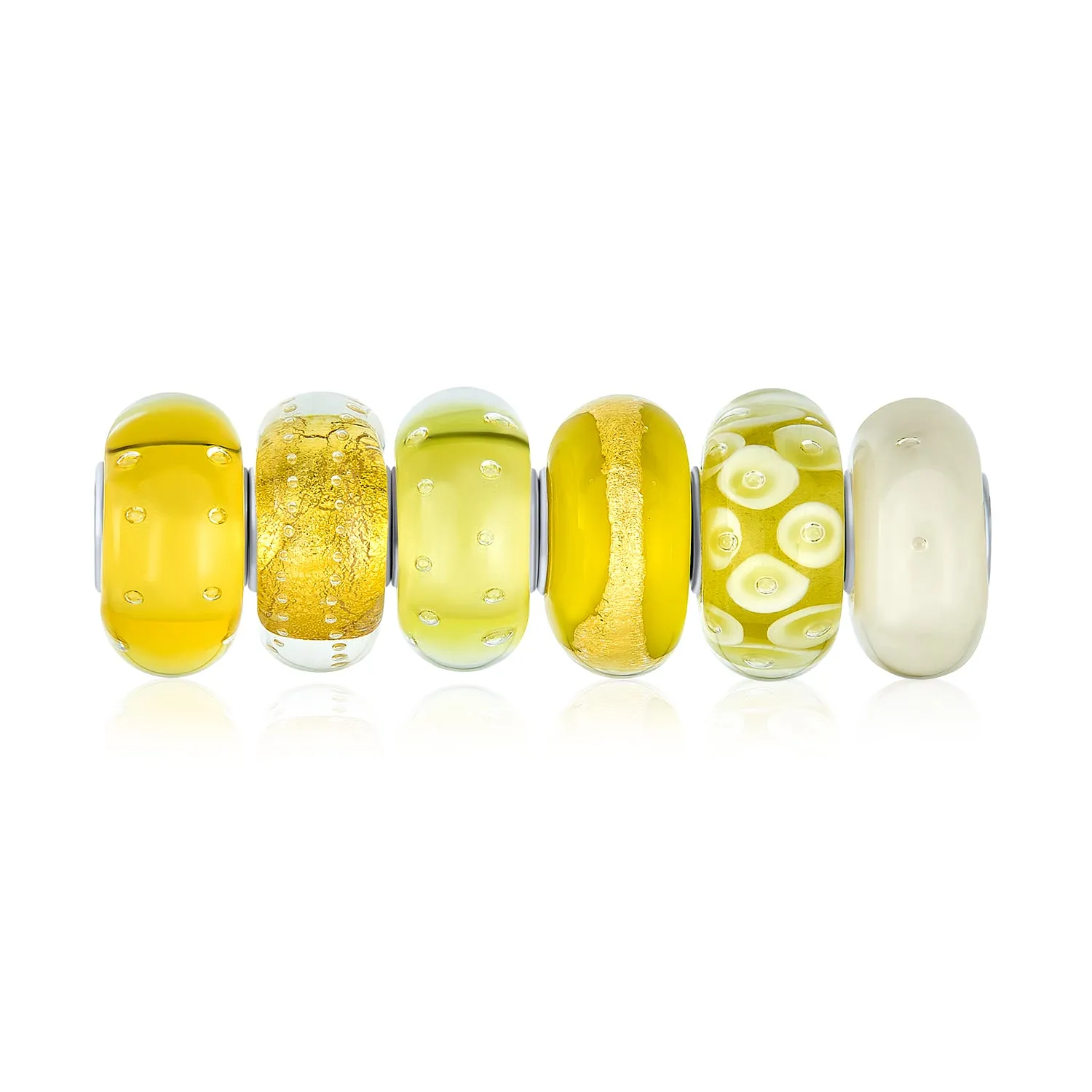 Golden Yellow Murano Glass Bead Charm Bundle Set .925 Silver