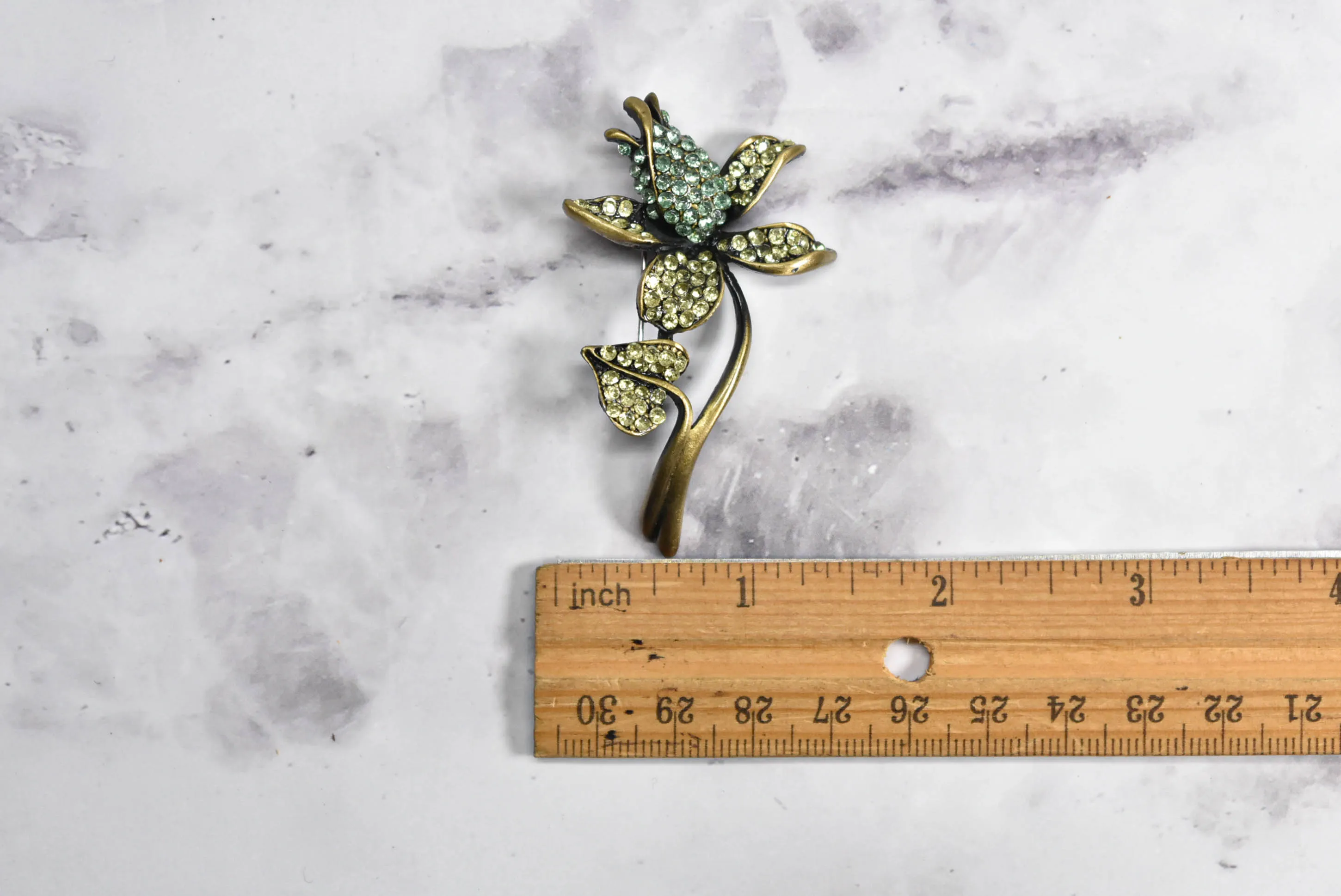 Green and Blue Rhinestone Flower Brooch with Pin - 1.50" x 2.50" - 1 Yard