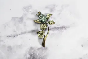 Green and Blue Rhinestone Flower Brooch with Pin - 1.50" x 2.50" - 1 Yard