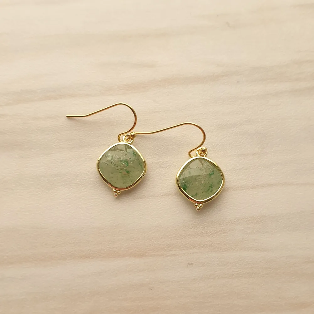 Green Strawberry Quartz with Granulation Single Drop Hook Earring