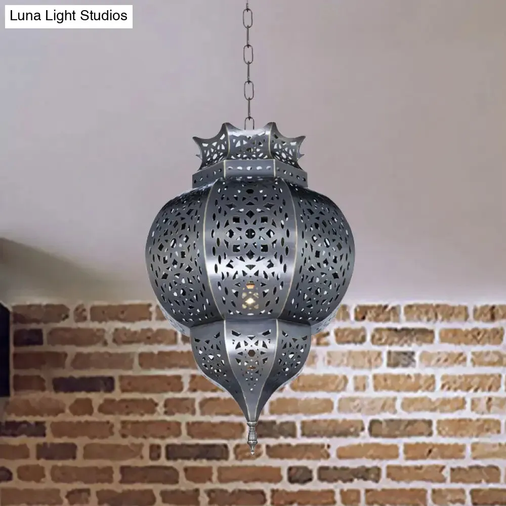 Grey Traditional Gourd Pendant Lamp - 1 Head Metal Ceiling Light