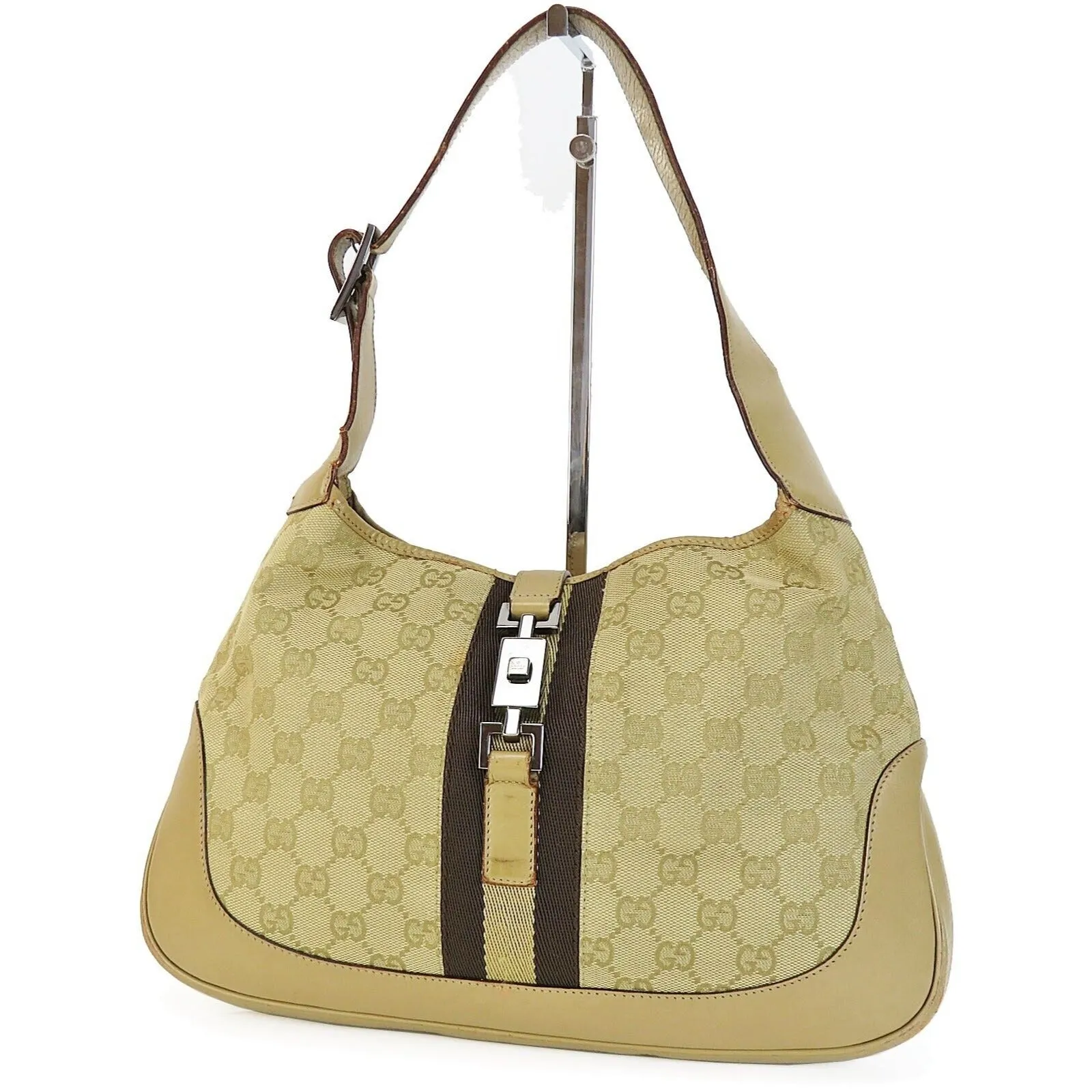 Gucci yellow and metallic leather Tom Ford Jackie Hobo with a camel Guccissima print