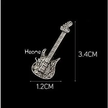Guitar Brooch / Pin - Silver with Crystals