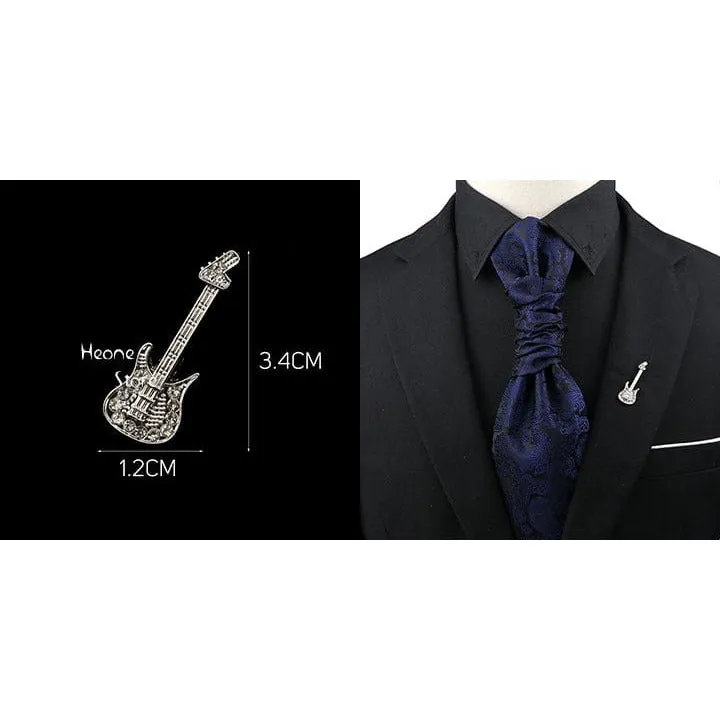 Guitar Brooch / Pin - Silver with Crystals