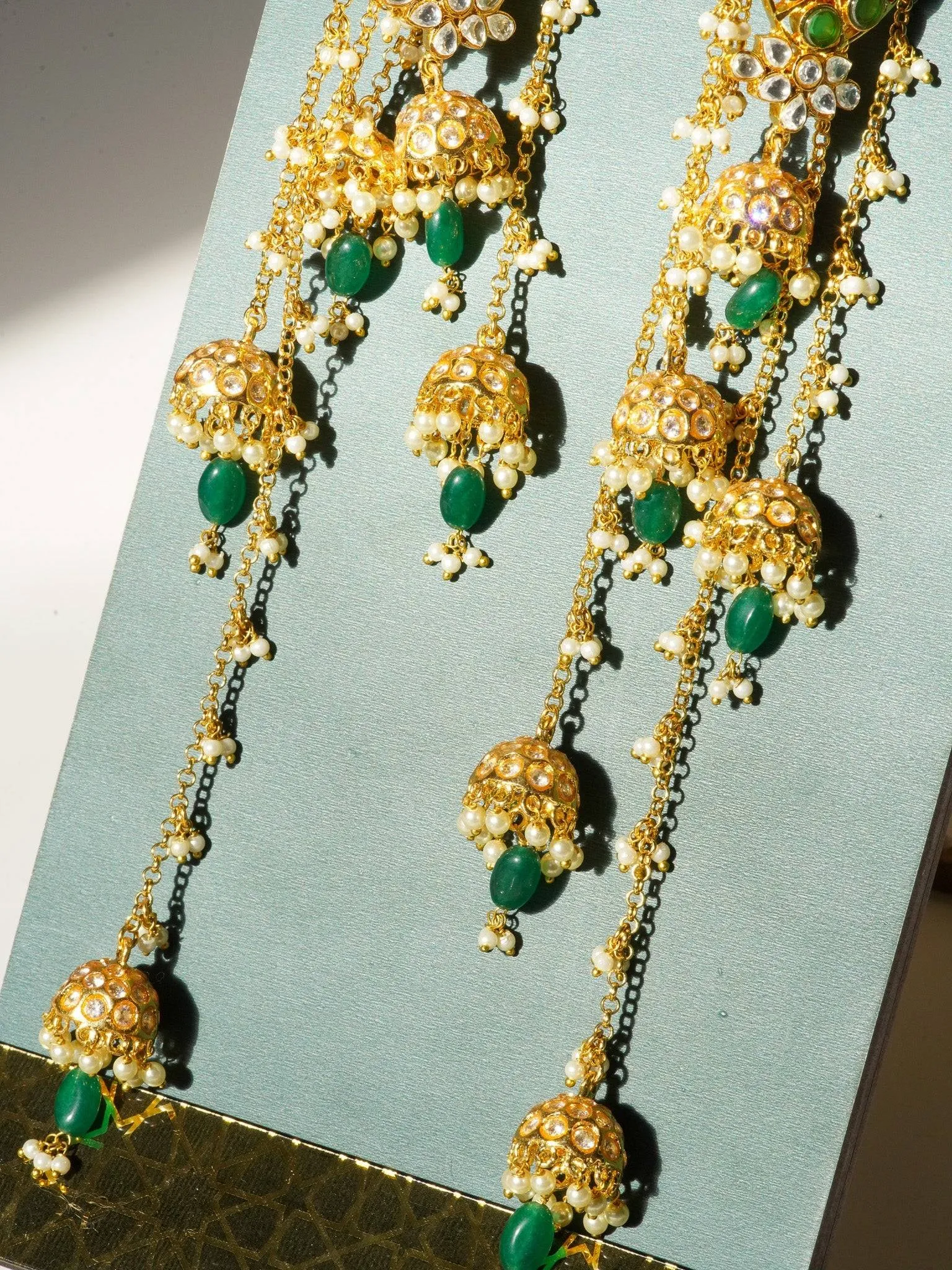 Hafsa - Golden Moissanite Polki & Kundan Long Earcuff Earrings