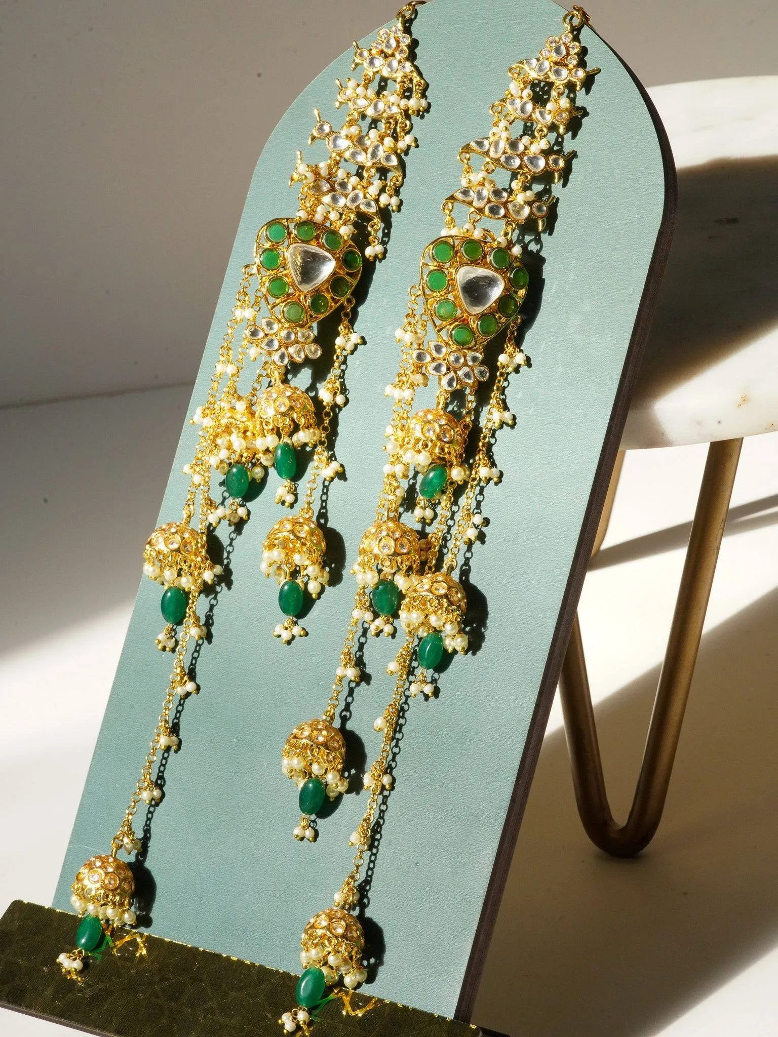 Hafsa - Golden Moissanite Polki & Kundan Long Earcuff Earrings