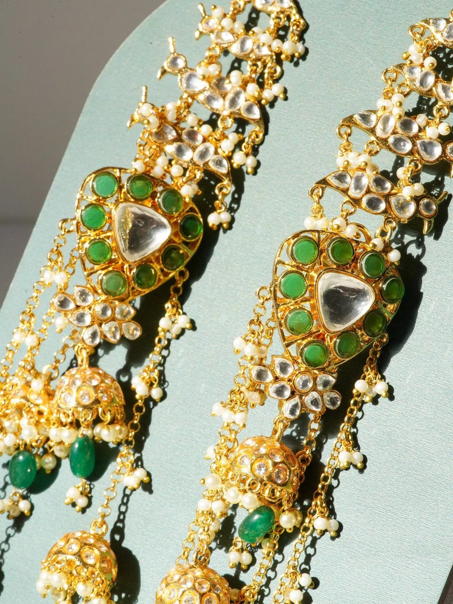 Hafsa - Golden Moissanite Polki & Kundan Long Earcuff Earrings