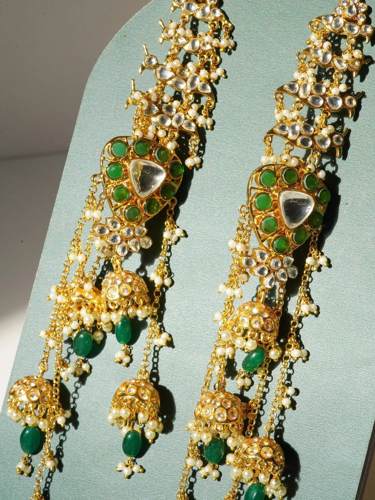 Hafsa - Golden Moissanite Polki & Kundan Long Earcuff Earrings