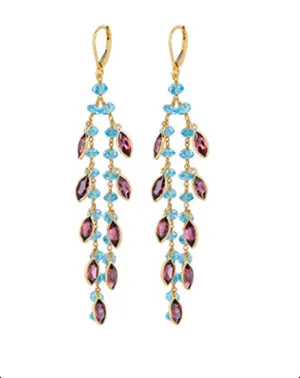 Hand Wrapped Blue Topaz and Garnet Earrings