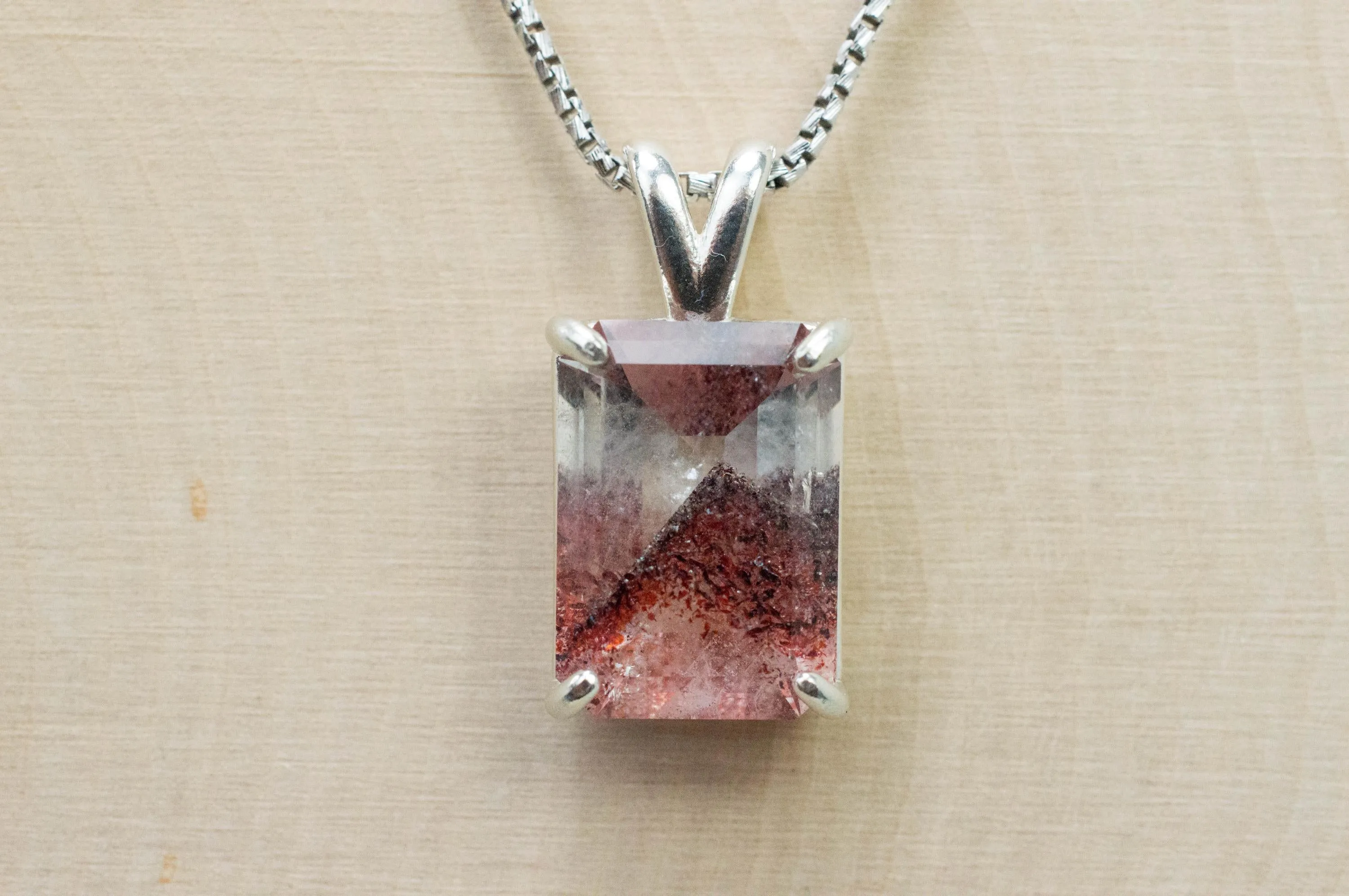 Hematite Quartz Pendant; Natural Untreated Tanzania Fire and Ice Quartz; 8.460cts